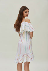 FLOUNCE SHOULDERS DRESS STRIPED POPLIN